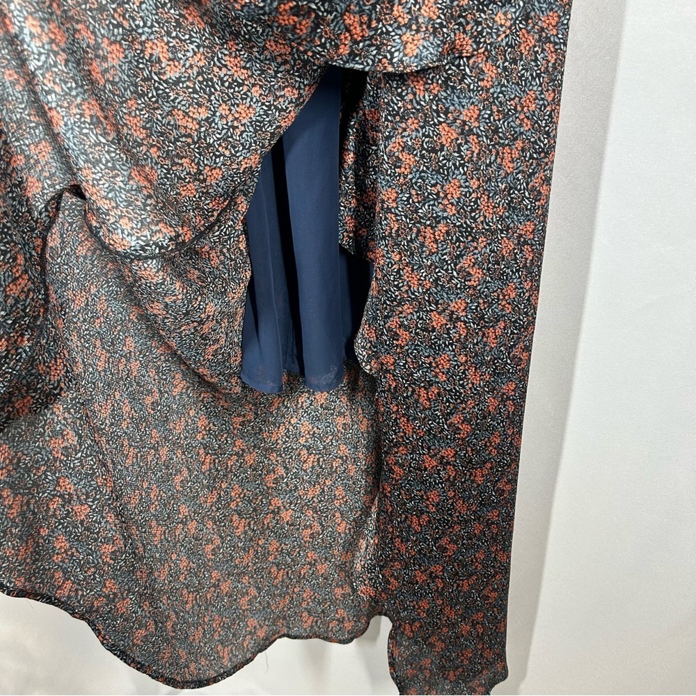 Avec Les Filles | Floral Midi Wrap Style Dress Navy Blue Women’s Size Small - Picture 8 of 12